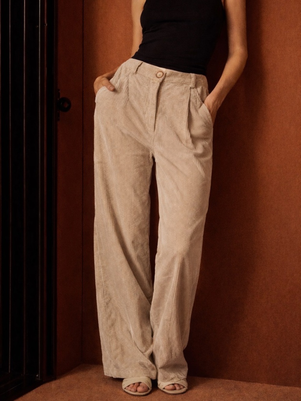 Sessun beige relaxed fit cotton corduroy pants
